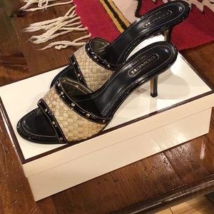 Beautiful Black Coach Sandals with gold tacks